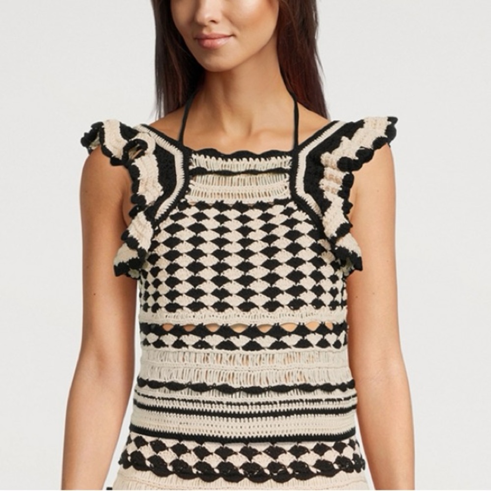 Zimmermann Black and Cream Crochet Mini Dress